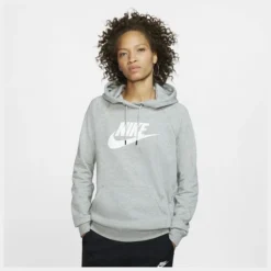 Nike Hoodie NSW Essential Fleece Pullover - Grau/Weiß Damen