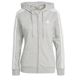 Adidas Hoodie Essentials French Terry 3-Stripes - Grau/Weiß Damen